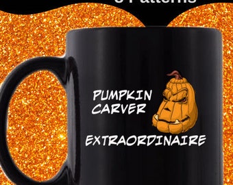 Pumpkin Carver Extraordinaire Mug - Black - Halloween pumpkin mug, pumpkin carver prize, carving, expert jack-o-lantern carver - Or in white