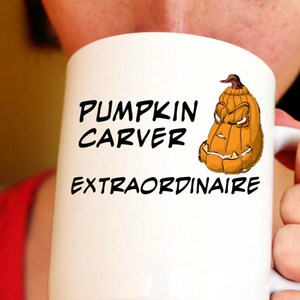 Pumpkin Carver Extraordinaire Mug Halloween pumpkin mug, pumpkin carver prize, pumpkin carving, expert jack-o-lantern carver Or in black image 2