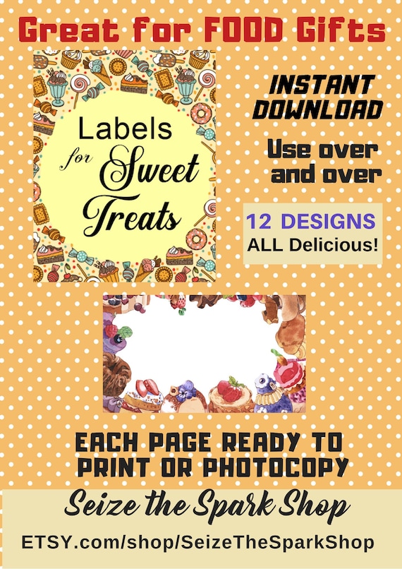 SWEET TREATS Labels Tags Stickers PRINTABLE 12 Designs Etsy UK