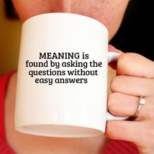 MEANING is Found by Asking the Questions Without Easy Answers Mug meaning of life mug, philosophy, find big T Truth, self-discovery, being image 2