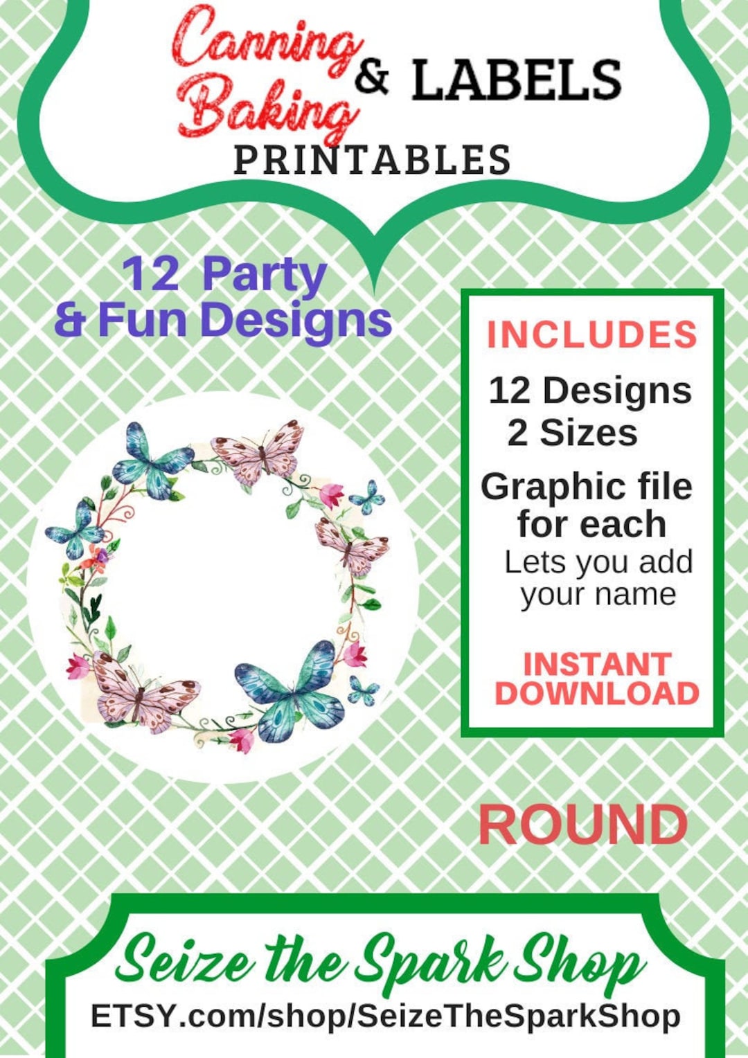 Canning and Baking Labels -PRINTABLE - PLAY &amp; FUN, Round - 12 Designs 2 ...