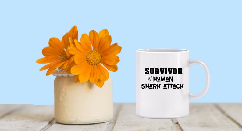 Survivor of Human Shark Attack Mug Joke commemorative mug, surviving major betrayal, humorous gift for hanging on, perseverence award image 2