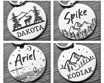 Nature Inspired | Dog tag for dogs | Dog ID tag | Pet ID tag | Mountain Themed | 2-side Personalized | Deep engraved | Stainless steel