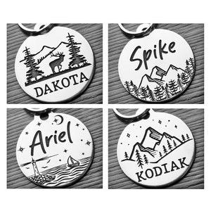 Nature Inspired | Dog tag for dogs | Dog ID tag | Pet ID tag | Mountain Themed | 2-side Personalized | Deep engraved | Stainless steel