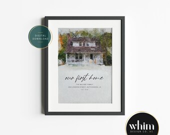 retrato personalizado de casa de acuarela / primera impresión casera / decoración de pared personalizada / nuevo regalo para el hogar / nuestro primer hogar / regalo personalizado de inauguración de la casa