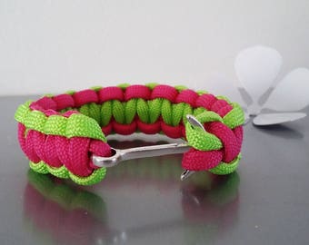 Bracelet paracorde avec attache ancre dans les tons rose néon / vert néon