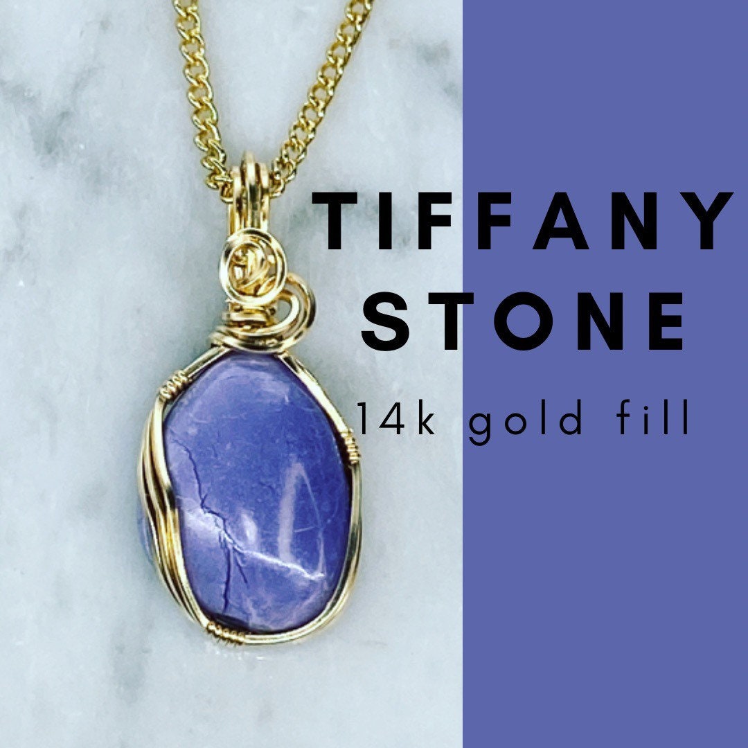 Tiffany Stone 14k Gold Wire Wrapped Art Pendant Necklace Rare