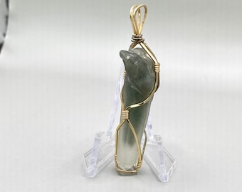 Crystal Necklace Vancouver Island Forest Crystal Stone Pendant Silver & Gold Wire Wrapped Actinolite Quartz