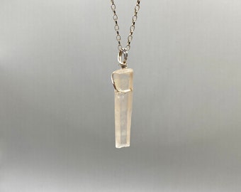 Crystal Necklace Silver Quartz Wire Wrapped Simple Stone Pendant
