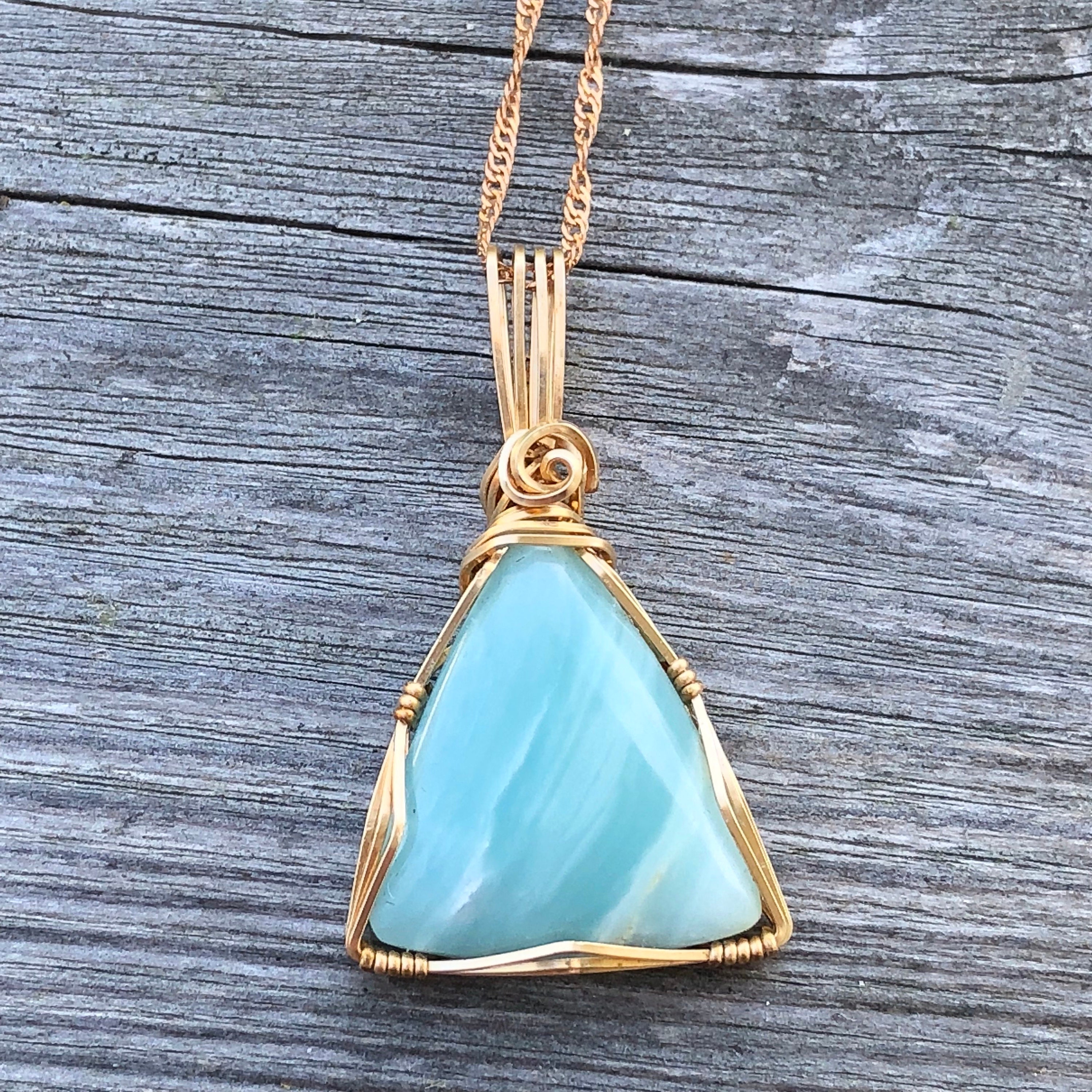 Ocean Picture Stone 14k Gold Fill Sculpted Wire Art Pendant Etsy