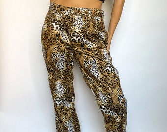 y2k fuzzy plush leopard print straight fit pants with pockets by RVT serve piping hot