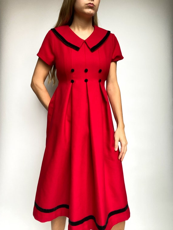 Y2K Vintage Red Pleated Collared Girls Dress with… - image 2