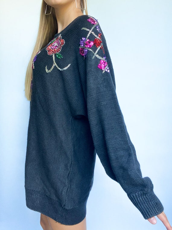 90s Black Embellished Sequin Beaded Kimono Sleeve… - image 5