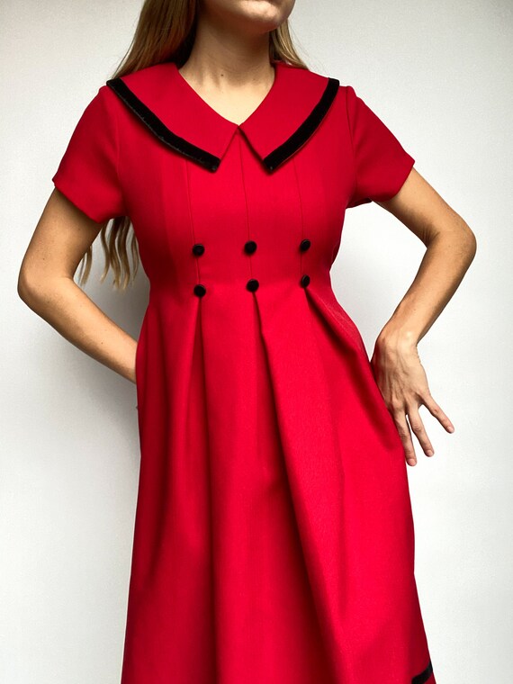 Y2K Vintage Red Pleated Collared Girls Dress with… - image 6