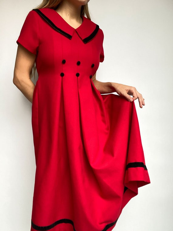 Y2K Vintage Red Pleated Collared Girls Dress with… - image 1