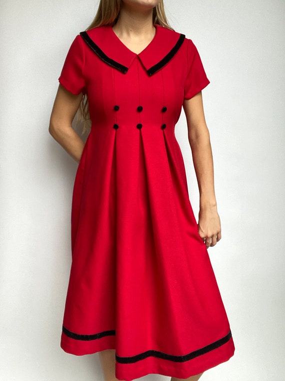 Y2K Vintage Red Pleated Collared Girls Dress with… - image 8