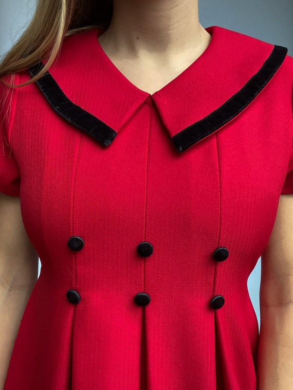 Y2K Vintage Red Pleated Collared Girls Dress with… - image 9