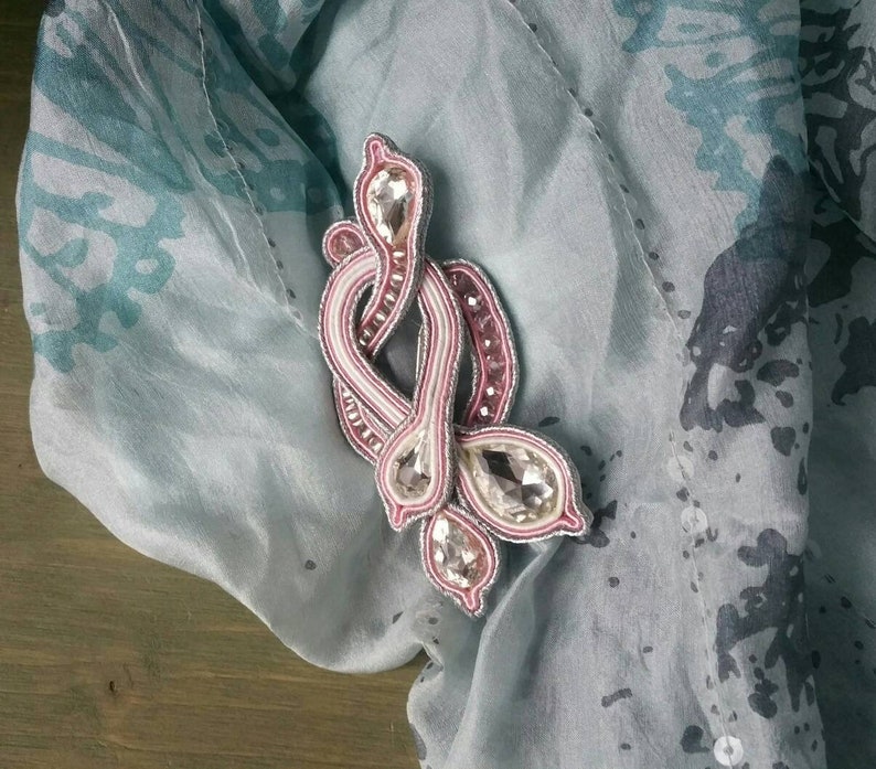Pink and silver soutache brooch