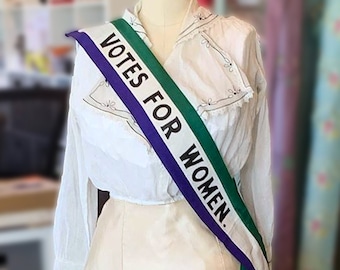 Now on Broadway in Suffs! Authentic historical suffragette sashes, meticulously handmade for costumes, protests and SASHING THE PATRIARCHY!