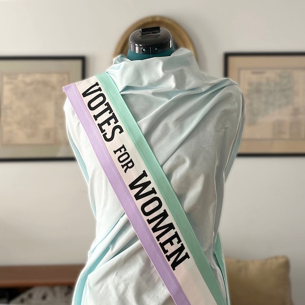 Mary Poppins reproduction suffragette sash, with the original colors and font. VOTES FOR WOMEN! Sashing the Patriarchy since 1964.