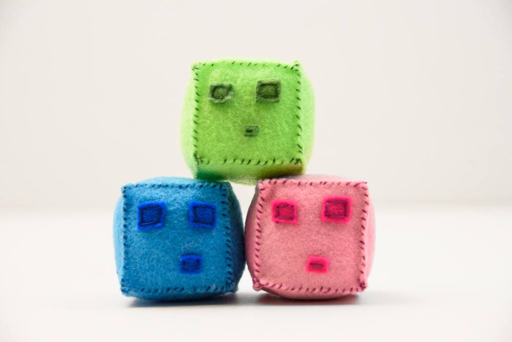 Sewn Felt Minecraft Inspired Stuffed Plush Slimes Set of 3 