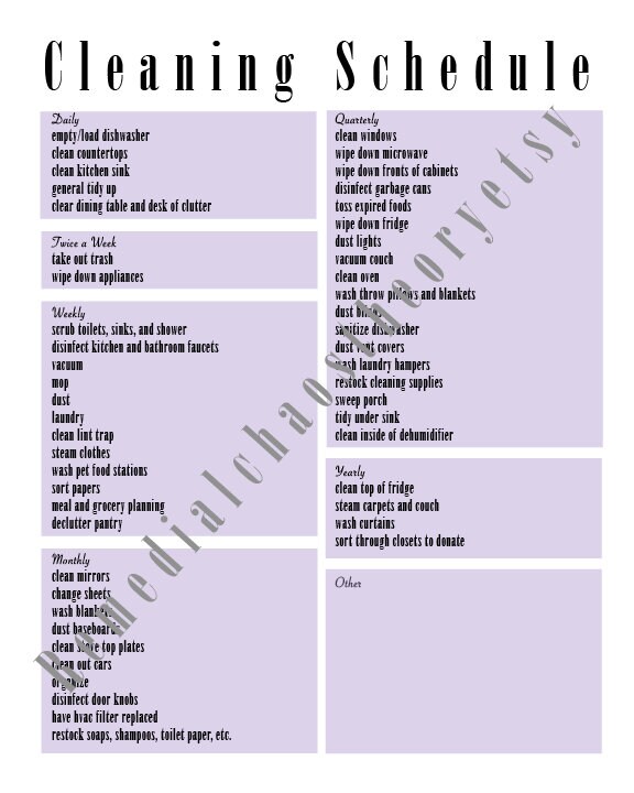 Cleaning Schedule Download Etsy