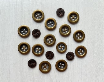Vintage metal steampunk buttons lot, Junk journal kit, Sewing grab bag, Slow stitch supplies