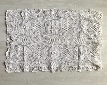 White Vintage Crochet Pillow Case 50x70 cm, Cotton Floral Cushion Cover