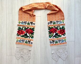 Boho Table Runner, Ukrainian Wedding Rushnyk Vintage, Slavic embroidered Towel, Ethnic Handmade Tablecloth