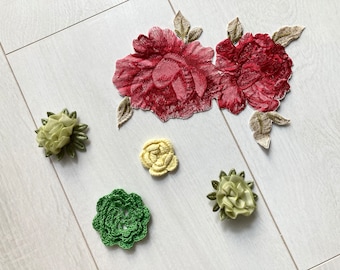 5 flores de tela, Lote de apliques florales, Decoración para scrapbooking, Kit de puntada lenta, Adornos para Junk Journal, Parche 3D, Materiales para scrapbooking