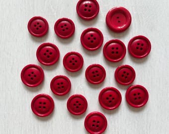 4 hole large red plastic buttons lot 18pcs vintage, Sewing, Slow stitch, Craft embellishments