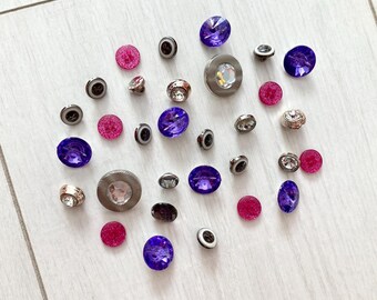 Mixed Vintage Plastic Buttons, Clear, Silver, Pink, Purple, Assorted Sizes (10-20mm)