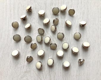 30+ Ecru Vintage Plastic Shank Buttons 8mm and 10mm, Retro Sewing Notions
