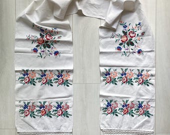 Traditional Ukrainian rushnyk, Vintage ethnic cross stitch embroidery, Wedding table runner, Embroidered floral dresser scarf
