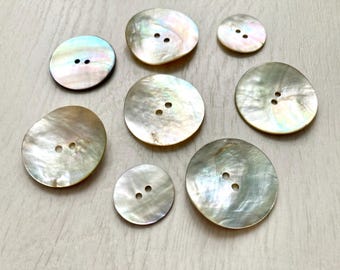 Vintage Mother of Pearl Shell Buttons Lot, Large 2-Hole Iridescent Nacre Set For Shirts & Blouses