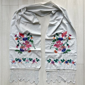 Vintage Ukrainian Cross Stitch Embroidery, Traditional Embroidered Rushnyk, Ethnic Table Runner, Handmade Tablecloth, Authentic Table Cloth