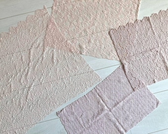 Blush Pink Lace Fabric Remnants, Floral Guipure Bundle 4 Pieces Vintage, Doll Making Materials, Shabby Chic Craft Supplies, Sewing Supplies