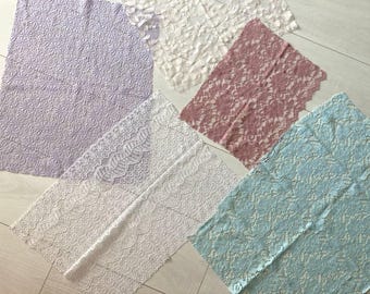 Pastel Guipure Lace Fabric Scraps Vintage 5 Pieces, Trim Remnants Set for Junk Journal, Doll Clothes Making, Shabby Chic Craft Supplies
