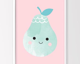 Niedliche Birnen Poster Druck, Kinderzimmer Dekor (Digitaler Download)