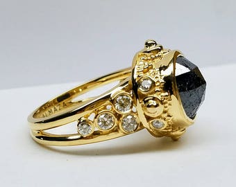 Unique one of a kind Black diamond engagement ring.