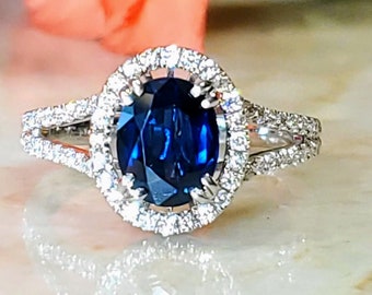 Sapphire and Diamond Ring, Oval Sapphire Ring.