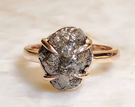Rough diamond rose gold ring, Raw diamond ring, Salt and pepper diamond, Bague en Diamant brut, Rohdiamantring.