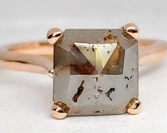 Square Rustic Grey 14kt rose gold Diamond Ring.