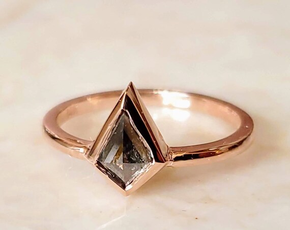Black geometric kite diamond gold ring, Rose Gold Engagement ring.
