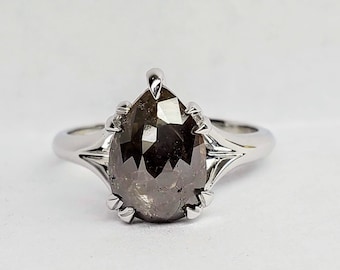 Pear Shape Rose Cut Chocolate Diamond Ring.