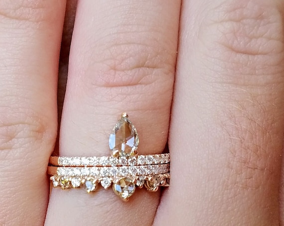 Diamond engagement ring, Stackable diamond ring, Pear shape diamond ring, Asymmetric ring, Non traditional engagement ring, Vintage ring.