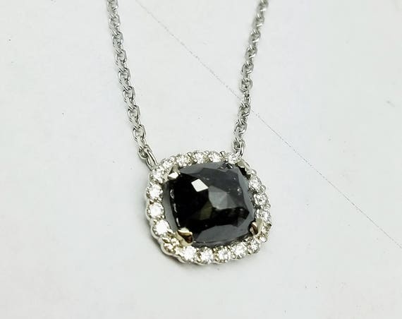 Black diamond necklace, Rose cut black diamond necklace, Raw black diamond, Cushion Black diamond pendant.