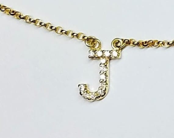 Gold diamond initial necklace pendant, dainty diamond initials.