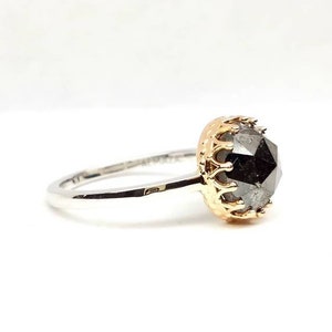 Black diamond engagement ring, Black diamond solitaire, Raw black diamond ring. Rose cut diamond engagement ring.