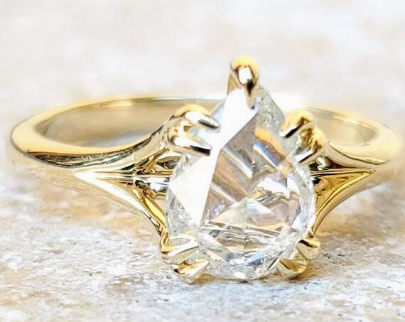 1.14 carat white pear shape rose cut diamond engagement ring